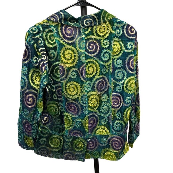 Chicos Metallic Embroidered Jacket Multicolor Spiral Design Sz Medium - Picture 2 of 10